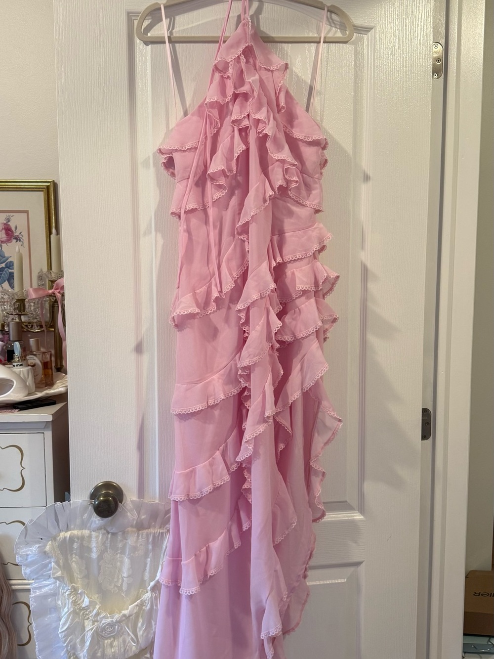 Hello Molly Pink Ruffle Halter High-Low Dress - Picture 2 of 6
